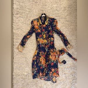 Aratta  Silent Journey Sequin Floral Duster with Blue Velvet Trim